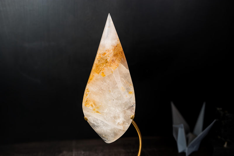 Large Golden Healer Quartz Teardrop Sculpture - Natural Crystal Art - E2D Crystals & Minerals