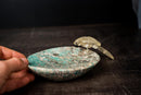 Hand - Carved Crystal Parrot on an Amazonite Quartz Bowl - Key or Jewelry Tray, Brazilian Stone Carving, 7x4" - E2D Crystals & Minerals