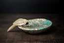 Hand - Carved Crystal Parrot on an Amazonite Quartz Bowl - Key or Jewelry Tray, Brazilian Stone Carving, 7x4" - E2D Crystals & Minerals