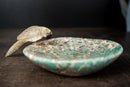 Hand - Carved Crystal Parrot on an Amazonite Quartz Bowl - Key or Jewelry Tray, Brazilian Stone Carving, 7x4" - E2D Crystals & Minerals