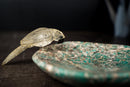 Hand - Carved Crystal Parrot on an Amazonite Quartz Bowl - Key or Jewelry Tray, Brazilian Stone Carving, 7x4" - E2D Crystals & Minerals