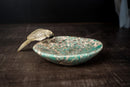 Hand - Carved Crystal Parrot on an Amazonite Quartz Bowl - Key or Jewelry Tray, Brazilian Stone Carving, 7x4" - E2D Crystals & Minerals