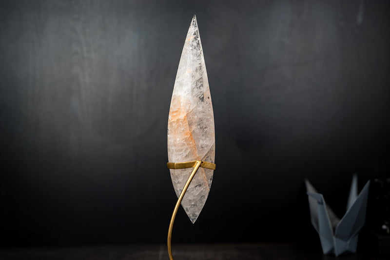 Clear Quartz Crystal Pointy Flame Sculpture – Natural Quartz with Hematite - E2D Crystals & Minerals