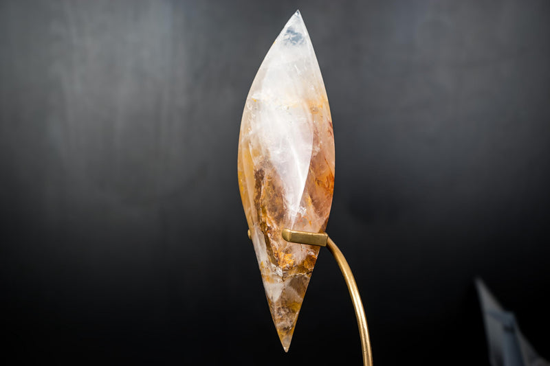 Golden Healer Quartz Crystal Flame Sculpture – Hand - Carved Hematoid Quartz - E2D Crystals & Minerals