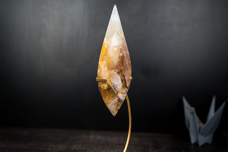 Golden Healer Quartz Crystal Flame Sculpture – Hand - Carved Hematoid Quartz - E2D Crystals & Minerals