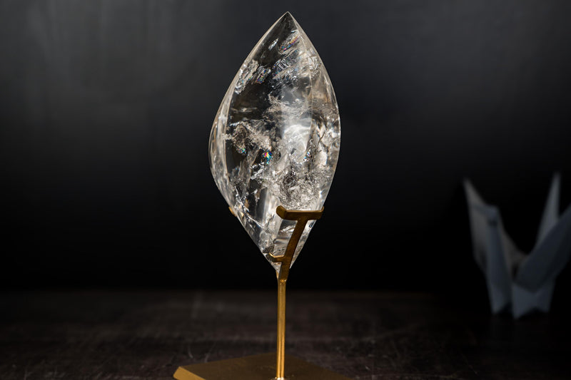 AAA - Grade Water - Clear Lemurian Crystal Quartz Flame Sculpture - E2D Crystals & Minerals