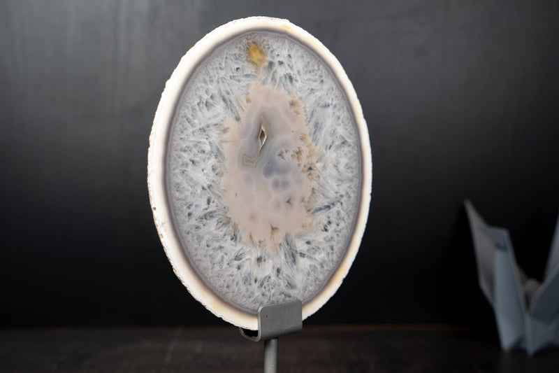 Rare Natural white Lace Agate Slice with Crystal Interior - E2D Crystals & Minerals