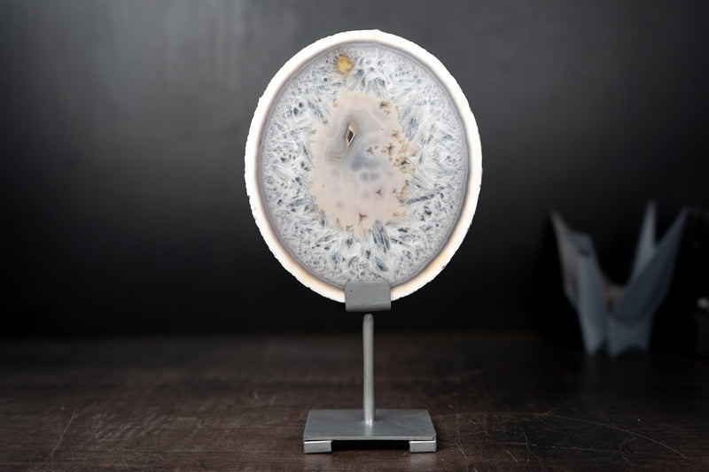 Rare Natural white Lace Agate Slice with Crystal Interior - E2D Crystals & Minerals