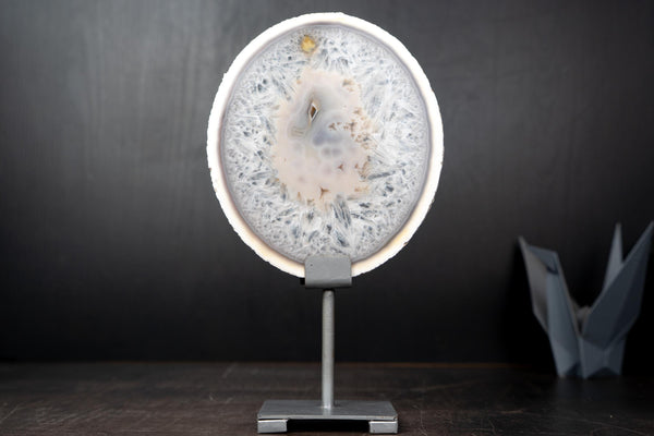 Rare Natural white Lace Agate Slice with Crystal Interior - E2D Crystals & Minerals