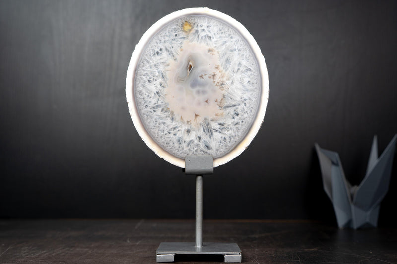 Rare Natural white Lace Agate Slice with Crystal Interior - E2D Crystals & Minerals