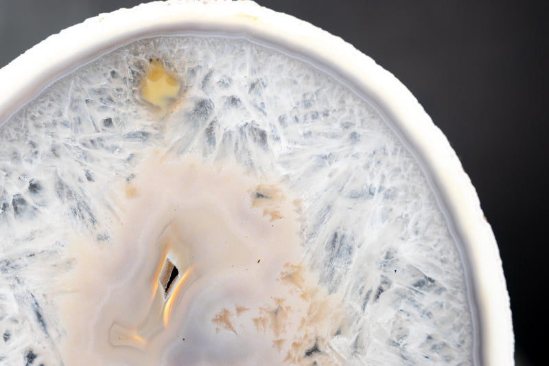 Rare Natural white Lace Agate Slice with Crystal Interior - E2D Crystals & Minerals
