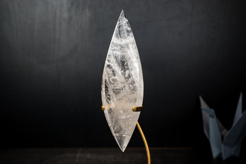 Natural Clear Quartz Flame Sculpture – Hand - Carved Crystal Generator - E2D Crystals & Minerals