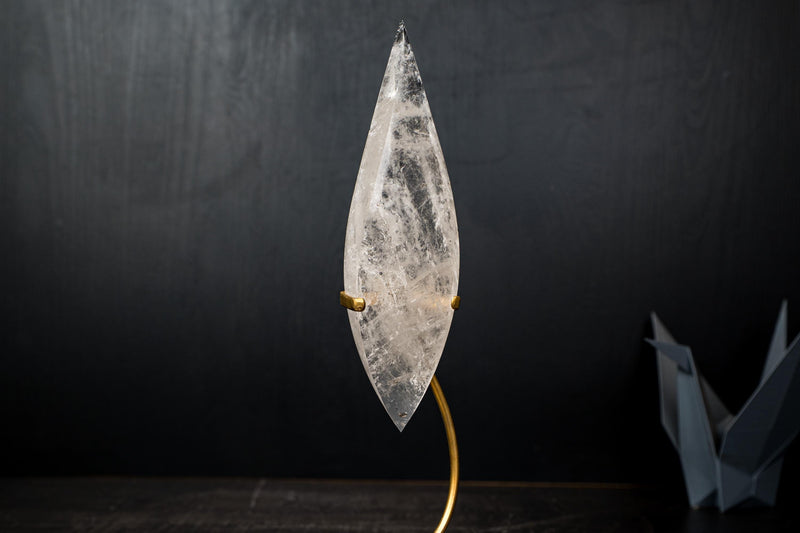 Natural Clear Quartz Flame Sculpture – Hand - Carved Crystal Generator - E2D Crystals & Minerals