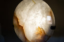 Clear Quartz Crystal Lamp with Hematite Inclusions – “Full Moon” Round Accent Light - E2D Crystals & Minerals