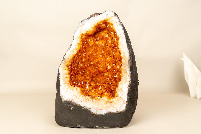 High - Grade Citrine Geode with Intense Orange Druzy - E2D Crystals & Minerals