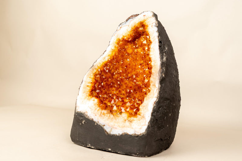 High - Grade Citrine Geode with Intense Orange Druzy - E2D Crystals & Minerals