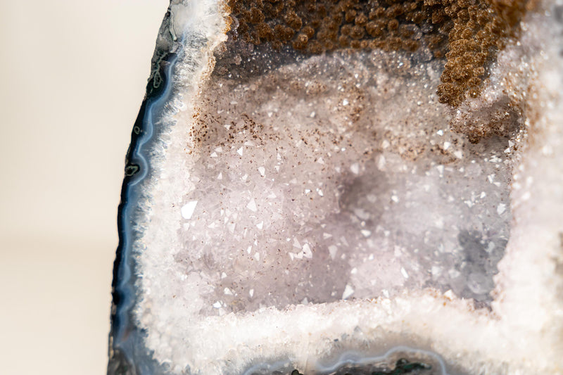 Collector’s Bi - Color Agate Geode with Sparkly Sugar Druzy and Rare White Amethyst - E2D Crystals & Minerals