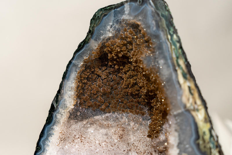 Collector’s Bi - Color Agate Geode with Sparkly Sugar Druzy and Rare White Amethyst - E2D Crystals & Minerals