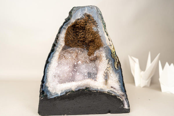 Collector’s Bi - Color Agate Geode with Sparkly Sugar Druzy and Rare White Amethyst - E2D Crystals & Minerals
