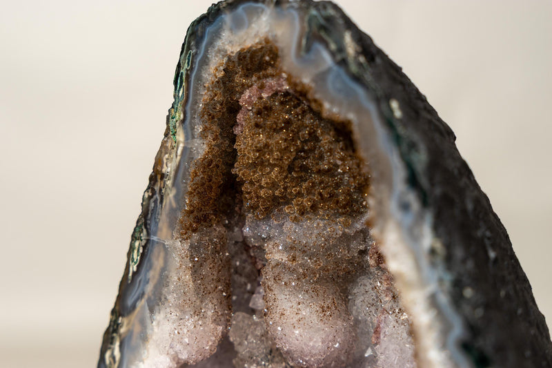 Collector’s Bi - Color Agate Geode with Sparkly Sugar Druzy & Rare White Amethyst - E2D Crystals & Minerals