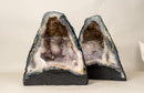 Pair of Rare Bi - Color Agate Geodes with Sparkly Sugar Druzy and White Amethyst - E2D Crystals & Minerals