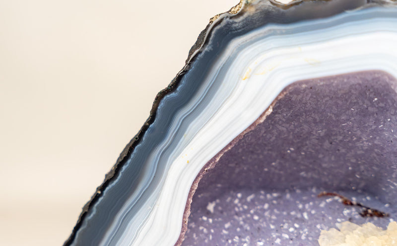 Rare Intact Blue & White Lace Agate Geode with Violet Druzy - E2D Crystals & Minerals