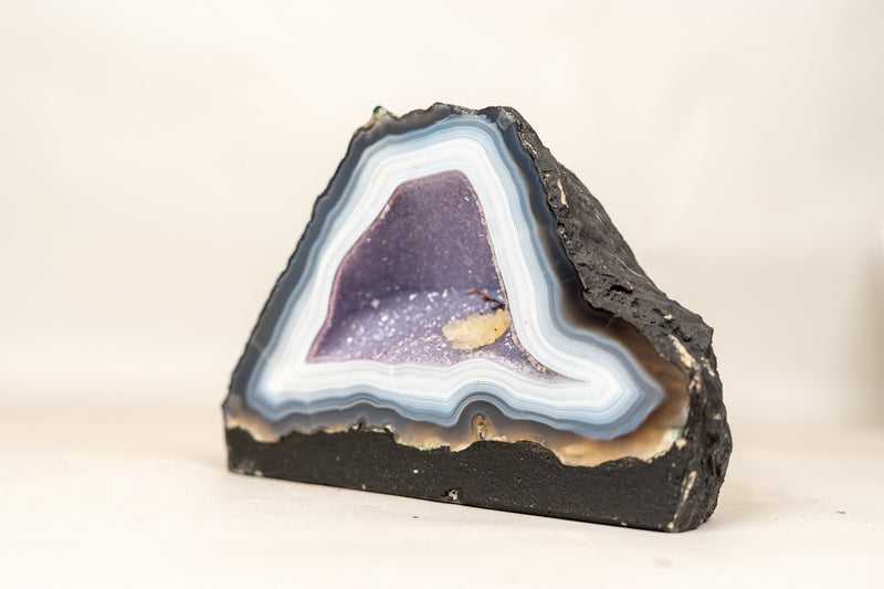 Rare Intact Blue & White Lace Agate Geode with Violet Druzy - E2D Crystals & Minerals