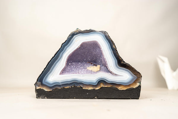 Rare Intact Blue & White Lace Agate Geode with Violet Druzy - E2D Crystals & Minerals
