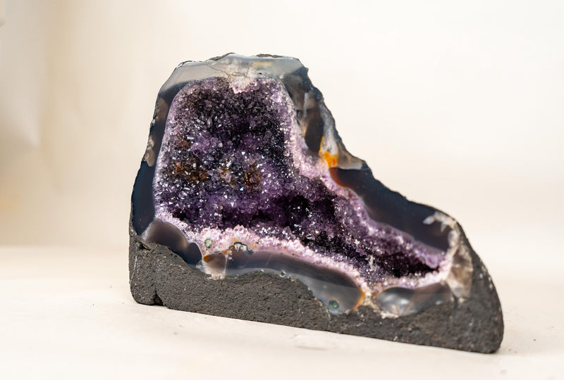Small Amethyst Geode Cave with Galaxy Druzy and Golden Goethite Inclusions - E2D Crystals & Minerals
