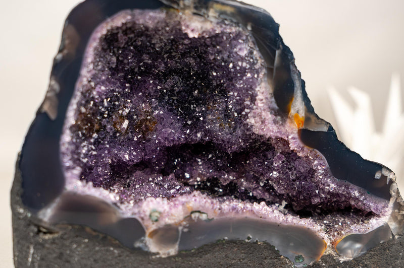 Small Amethyst Geode Cave with Galaxy Druzy and Golden Goethite Inclusions - E2D Crystals & Minerals