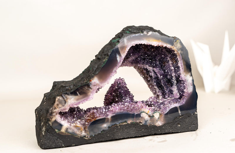 Rare Amethyst Geode with Calcite Crystal Formation Covered in Galaxy Druzy - E2D Crystals & Minerals