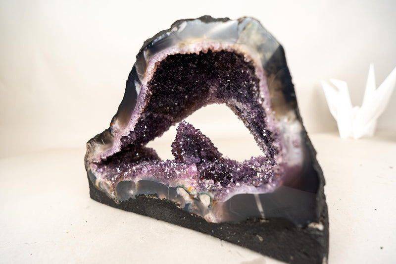Rare Amethyst Geode with Calcite Crystal Formation Covered in Galaxy Druzy - E2D Crystals & Minerals