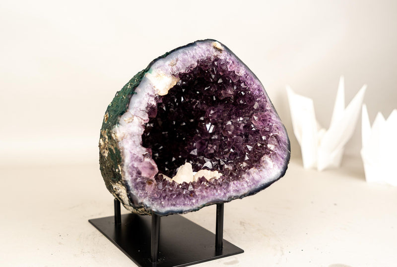 Amethyst Geode with Rare Calcite Crystal Inclusion - E2D Crystals & Minerals