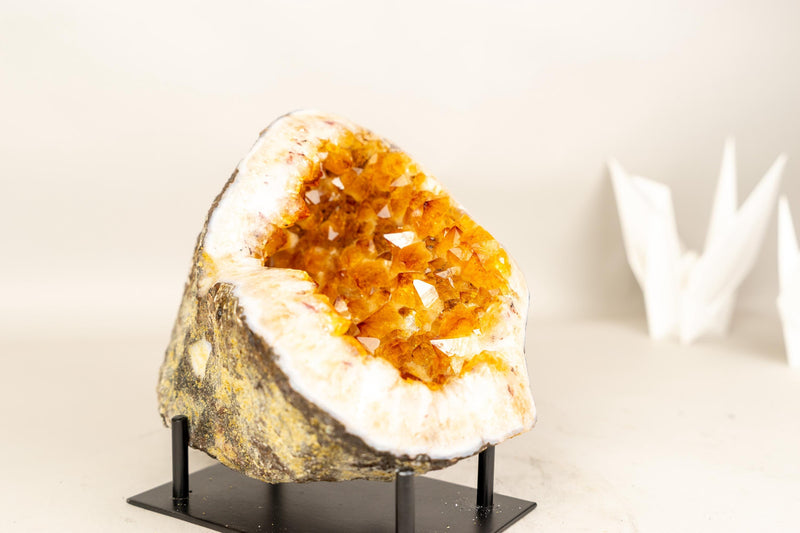 Natural Citrine Geode Cave with Golden Orange Citrine Points - E2D Crystals & Minerals