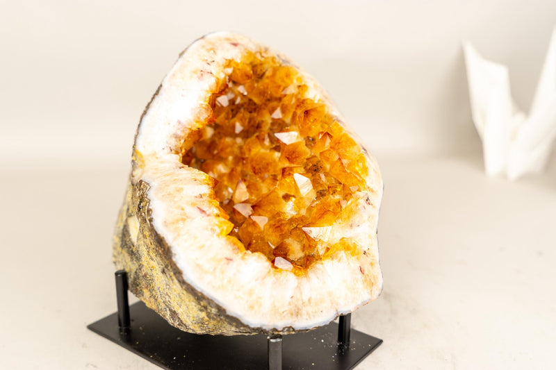 Natural Citrine Geode Cave with Golden Orange Citrine Points - E2D Crystals & Minerals