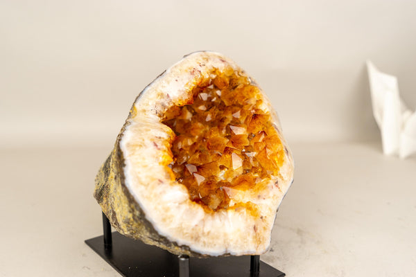 Natural Citrine Geode Cave with Golden Orange Citrine Points - E2D Crystals & Minerals