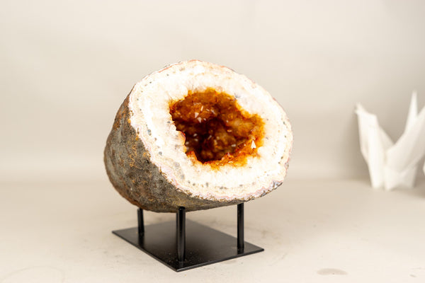 Natural Citrine Geode Cave with Golden - Orange Druzy on Quartz Frame - E2D Crystals & Minerals