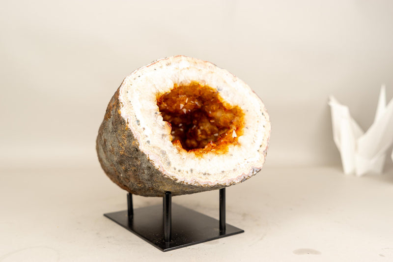 Natural Citrine Geode Cave with Golden - Orange Druzy on Quartz Frame - E2D Crystals & Minerals