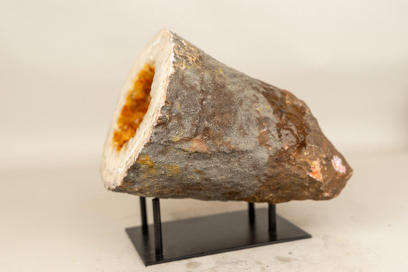 Natural Citrine Geode Cave with Golden - Orange Druzy on Quartz Frame - E2D Crystals & Minerals