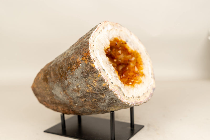 Natural Citrine Geode Cave with Golden - Orange Druzy on Quartz Frame - E2D Crystals & Minerals
