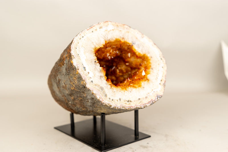 Natural Citrine Geode Cave with Golden - Orange Druzy on Quartz Frame - E2D Crystals & Minerals