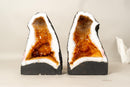 Bookmatched Pair of Citrine Geode Cathedrals with Sparkling Orange Druzy - E2D Crystals & Minerals
