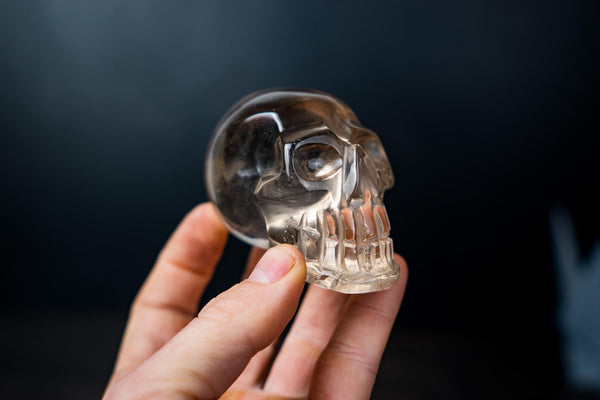 AAA - Grade Smoky Citrine Quartz Skull – Small Hand - Carved Honey Citrine Crystal - E2D Crystals & Minerals