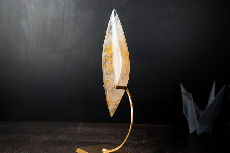 Golden Healer Quartz Flame Sculpture – Delicate Hematoid Crystal - E2D Crystals & Minerals
