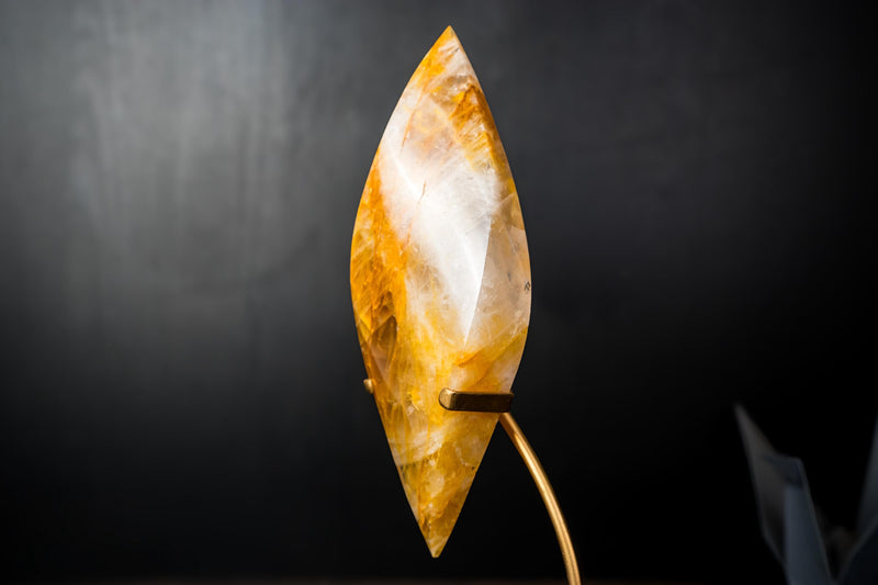 Golden Healer Quartz Crystal Flame – Hand - Carved Hematoid Quartz Sculpture - E2D Crystals & Minerals