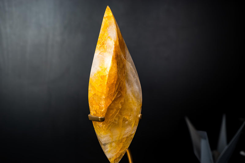 Golden Healer Quartz Crystal Flame – Hand - Carved Hematoid Quartz Sculpture - E2D Crystals & Minerals