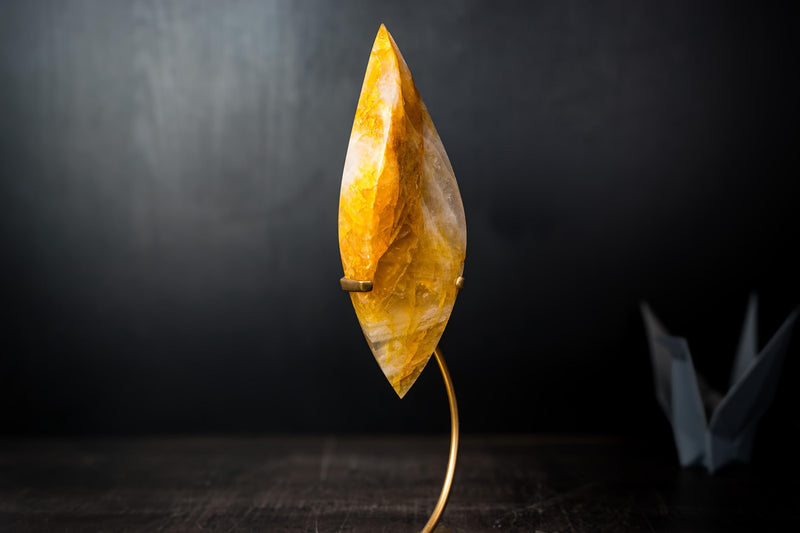 Golden Healer Quartz Crystal Flame – Hand - Carved Hematoid Quartz Sculpture - E2D Crystals & Minerals