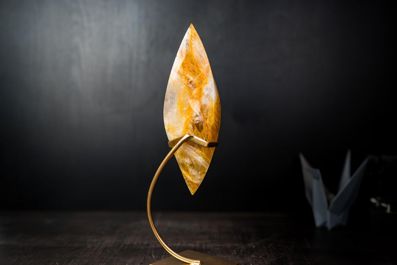 Golden Healer Quartz Crystal Flame – Hand - Carved Hematoid Quartz Sculpture - E2D Crystals & Minerals