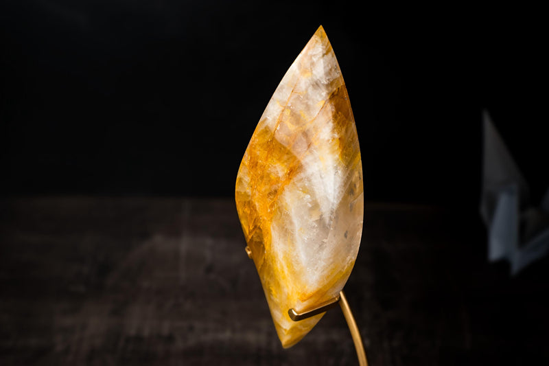 Golden Healer Quartz Crystal Flame – Hand - Carved Hematoid Quartz Sculpture - E2D Crystals & Minerals