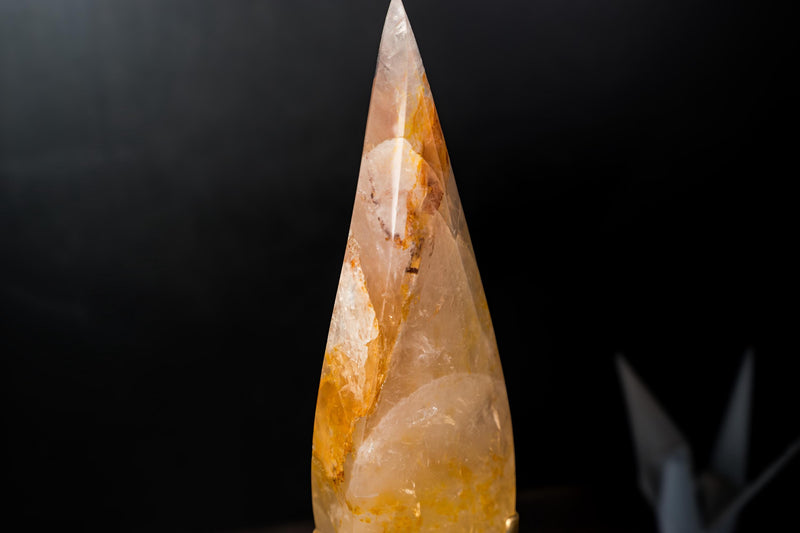 Golden Healer Quartz Flame Sculpture – Delicate Sculptural Hematoid Crystal - E2D Crystals & Minerals